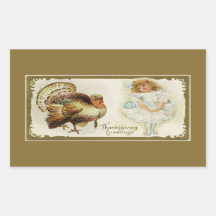 Sticker Rectangulaire Thanksgiving Turquie et petite fille