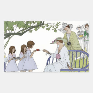 Sticker Rectangulaire Thé dans le jardin vintage pour la fête des mères