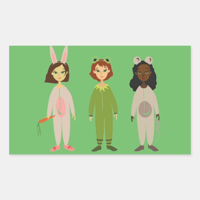 Sticker Rectangulaire Thème des amies en pyjama pour filles mignonnes (Devant)