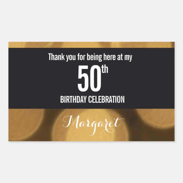 Sticker Rectangulaire Thème or et noir, rectangulaire 50e anniversaire (Devant)