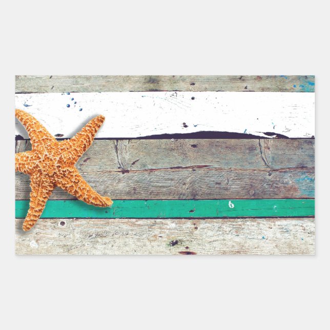 Sticker Rectangulaire Thème Plage Starfish Mariage Rustique (Devant)
