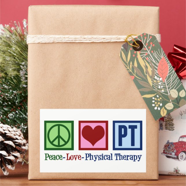 Sticker Rectangulaire Thérapie physique mignonne Peace Love PT (vacances)