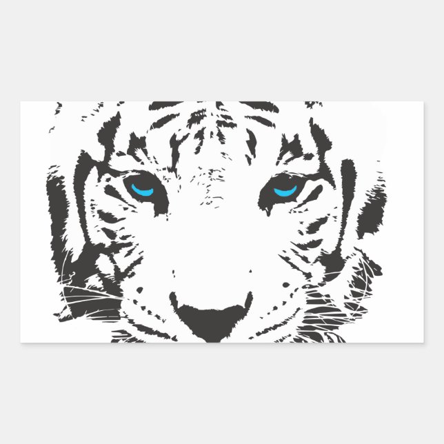 Sticker Rectangulaire Tigre blanc aux yeux bleus (Devant)