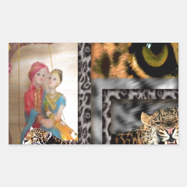 Sticker Rectangulaire Tigre & Couple - Impression d'art (Devant)