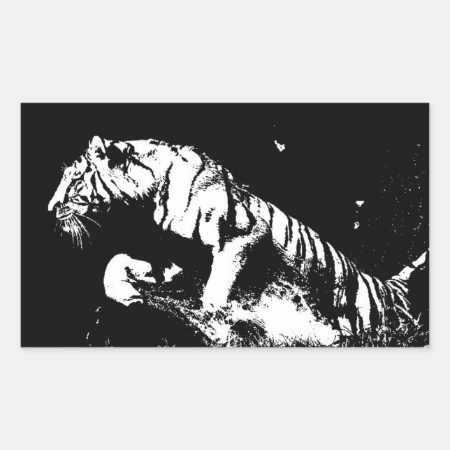Sticker Rectangulaire Tigre noir et blanc (Devant)
