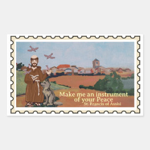 Sticker Rectangulaire Timbre faux Saint François d'Assise