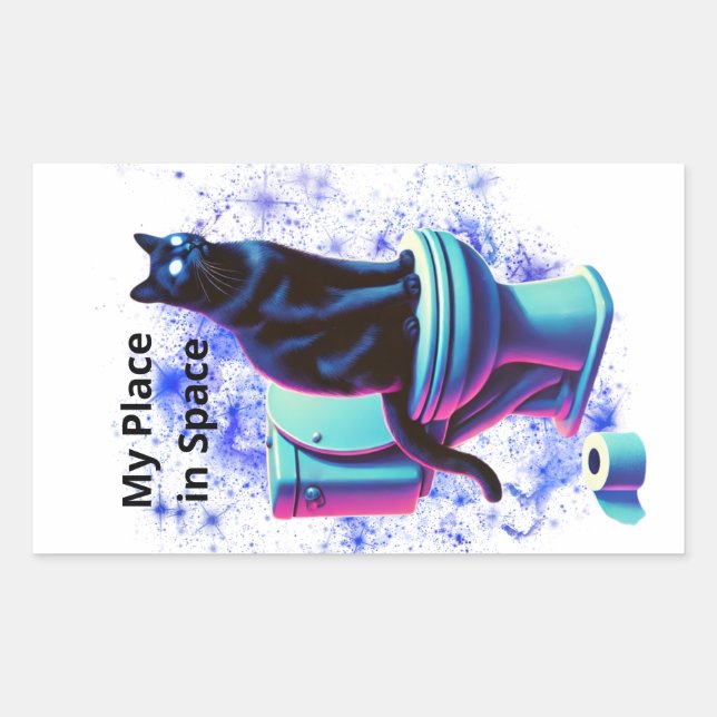 Sticker Rectangulaire Toilette de chat Noir Cosmique - Vaporwave Surreal (Devant)