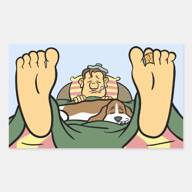 Sticker Rectangulaire Toucher Basset Conforter un dessin d'ami malade (Devant)