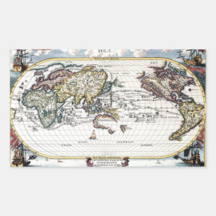 Sticker Rectangulaire Tour de la carte du 18ème siècle du monde