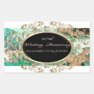 Sticker Rectangulaire Tourbillons dorés élégants Anniversaire Marbre ver