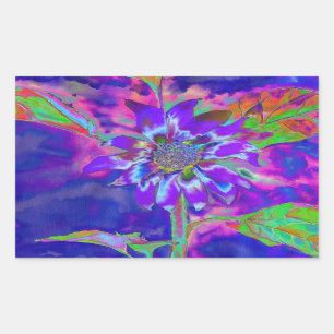 Sticker Rectangulaire Tournesol bleu Abstrait   retro funky