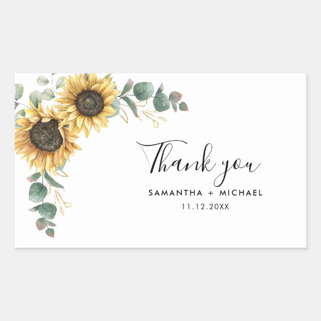Sticker Rectangulaire Tournesol floral Merci Mariage (Devant)