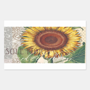 Sticker Rectangulaire Tournesol Vintage Damas Fleur Art
