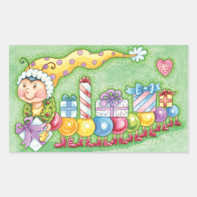 Sticker Rectangulaire Train à chenille de Noël avec présentoirs (Devant)