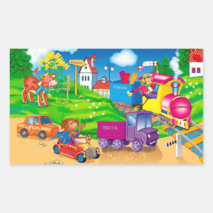 Sticker Rectangulaire train et voiture