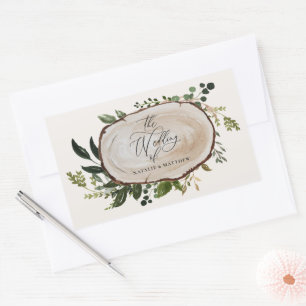 Sticker Rectangulaire Tranche de bois rustique verdure botanique mariage