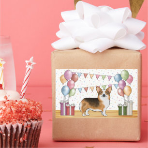 Sticker Rectangulaire Tricolore à tête rouge Pembroke Corgi Pastel Anniv