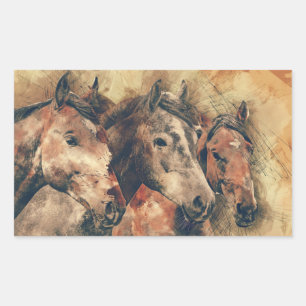 Sticker Rectangulaire Trio Rustique Horses