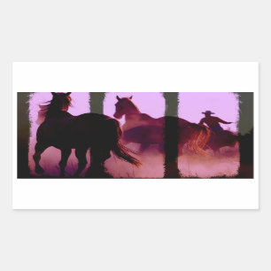 Sticker Rectangulaire Triptyque de l'équitation sauvage