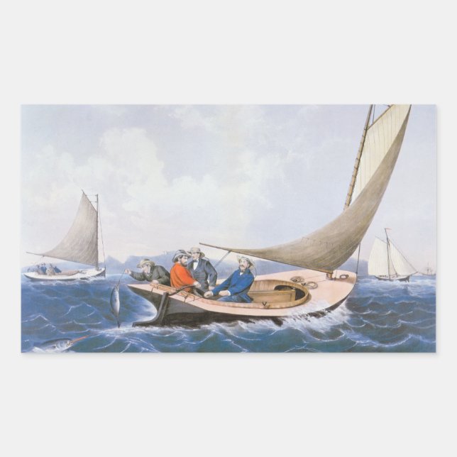 Sticker Rectangulaire Trolling pour Blue Fsh au large de la côte du Main (Devant)