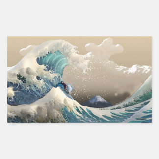 Sticker Rectangulaire tsunami surf