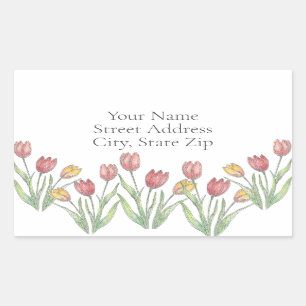 Sticker Rectangulaire Tulipes Crayon de couleur, stylo et encre Motif ét