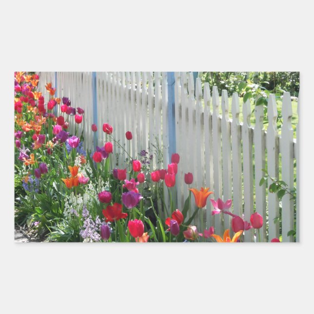 Sticker Rectangulaire Tulips jardin blanc palissandre clôture photo auto (Devant)