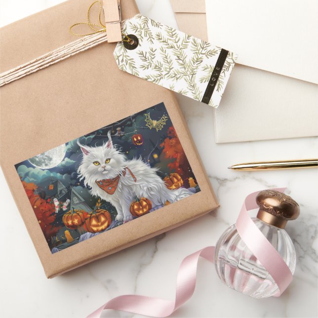 Sticker Rectangulaire Turc Angora Chat Halloween Éffrayant (Cadeaux)