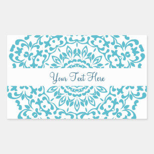 Sticker Rectangulaire Turquoise Bleu Blanc Élégant Classé Dentelle Perxo