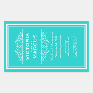 Sticker Rectangulaire Turquoise Elégant Mariage Monogramme Bouteille de 