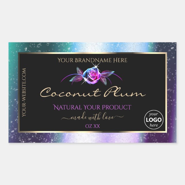 Sticker Rectangulaire Turquoise Parties scintillant violet noir Étiquett (Devant)