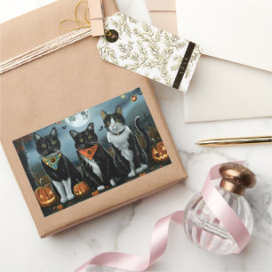 Sticker Rectangulaire Tuxedo Chat Halloween Éffrayant