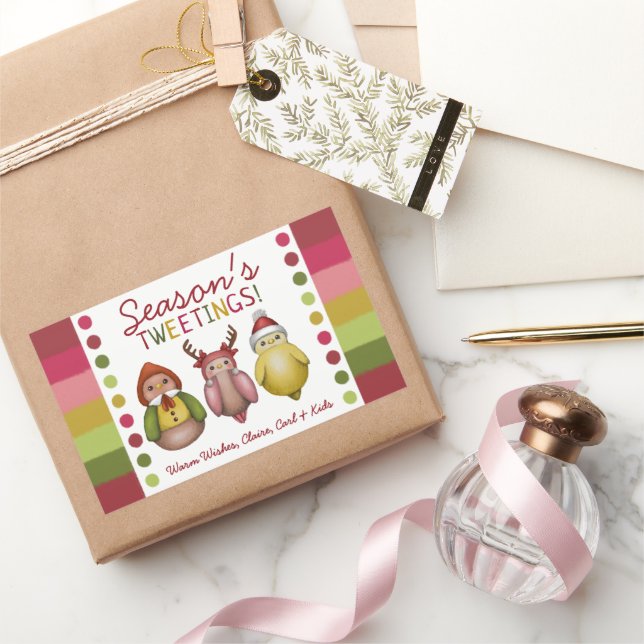 Sticker Rectangulaire Tweeting de saison - Vacances Oiseaux Mignons (Cadeaux)