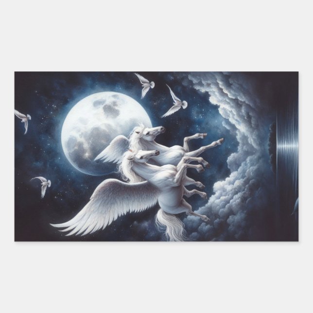 Sticker Rectangulaire Twin Pegasus s'enfuit d'un nuage (Devant)