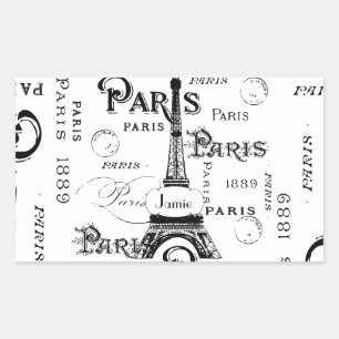 Sticker Rectangulaire Typographie Calligraphie Paris France Tour Eiffel