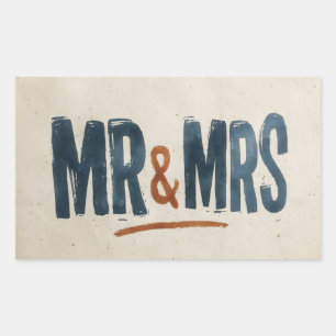 Sticker Rectangulaire Typographie de bloc d'impression vintage "M. & Mme