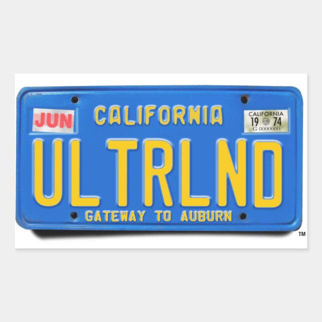 Sticker Rectangulaire ULTRLND : Plaque de licence bleue CA 1974 (Devant)