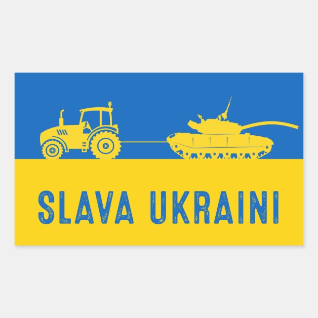 Sticker Rectangulaire Un fermier ukrainien vole des chars d'assaut russe (Devant)