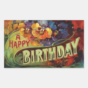 Sticker Rectangulaire Un joyeux anniversaire Vintage peint