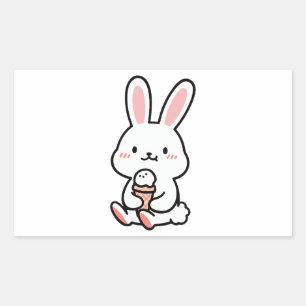 Sticker Rectangulaire un mignon lapin avec de la glace