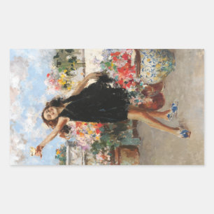 Sticker Rectangulaire Une Jeune Femme Fête La Victoire (Vincenzo Irolli)