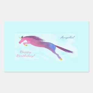 Sticker Rectangulaire Unicorne colorée Joyeux Anniversaire Personnalisé