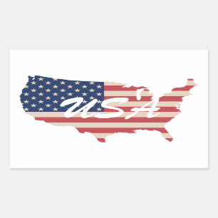 Sticker Rectangulaire USA American Flag Carte des États-Unis Juillet 4