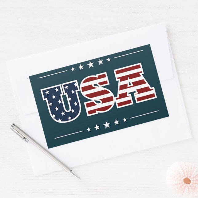 Sticker Rectangulaire USA, design patriotique, (Enveloppe)