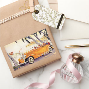 Sticker Rectangulaire Vacances vintage en voiture convertible