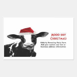 Sticker Rectangulaire Vache de père Noël - Vache laitière portant le cha