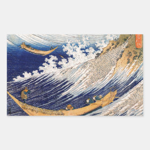 Sticker Rectangulaire Vagues océaniques Hokusai Bateaux en mer