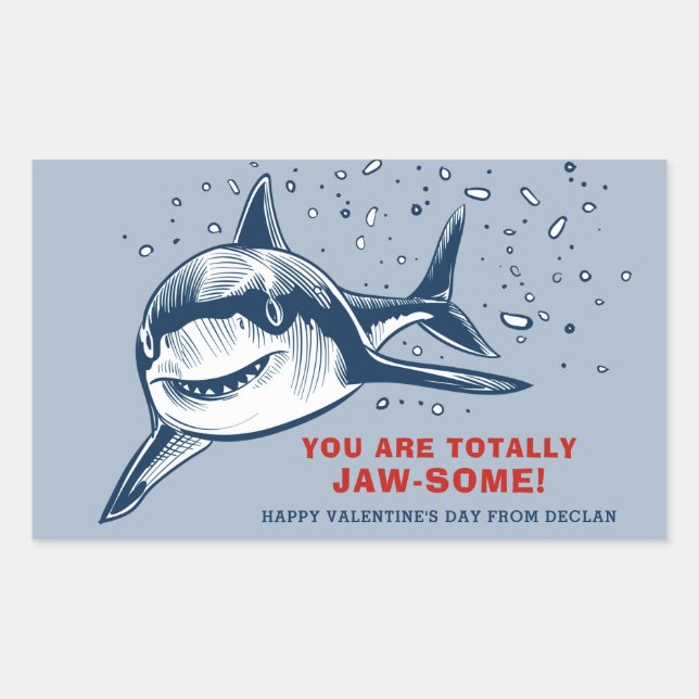 Sticker Rectangulaire Valentine pour des enfants de requins à mâchoires (Devant)