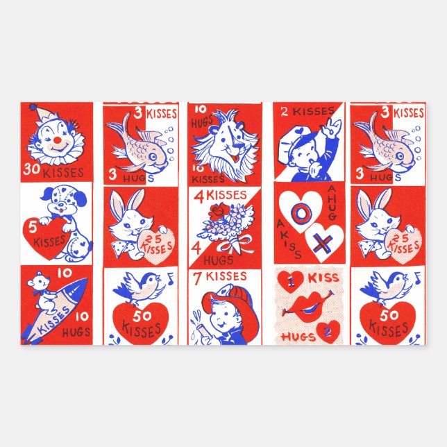 Sticker Rectangulaire Valentine Retro Love Hugs Motif (Devant)