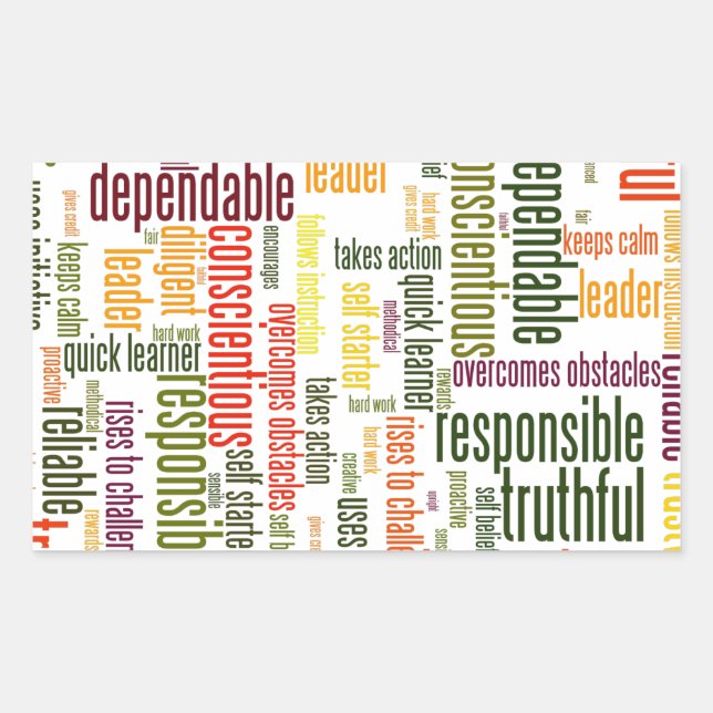 Sticker Rectangulaire Valeurs de motivation de positif des mots #4 (Devant)